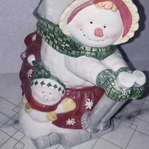 Mrs. Snowman & Lil Snowman Skiing Eggnog Pitcher